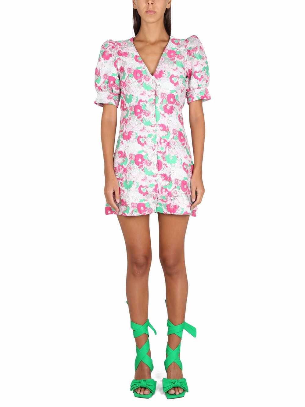 GANNI Floral Jacquard Puff Sleeve Mini Dress, Size 36 (US 4)